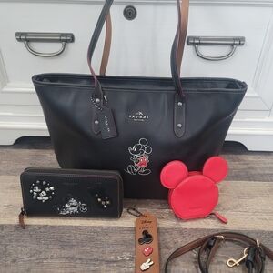 Coach Disney X Black Leather Mickey Tote Bag
